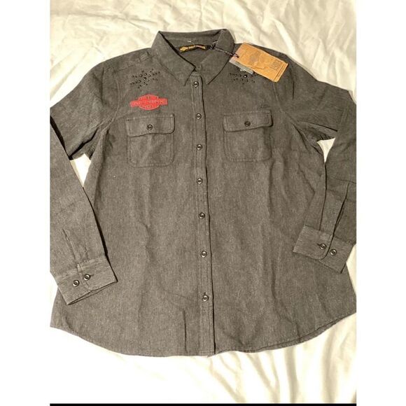 Harley-Davidson Womens Stud Chain Long Sleeve Logo Work Shirt XL 96166-20VW (A4) - Picture 2 of 11